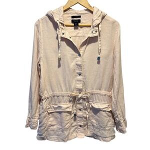 Rachel Rachel Roy Linen Hooded Jacket Womens Large Pink Casual Vacation Relaxed